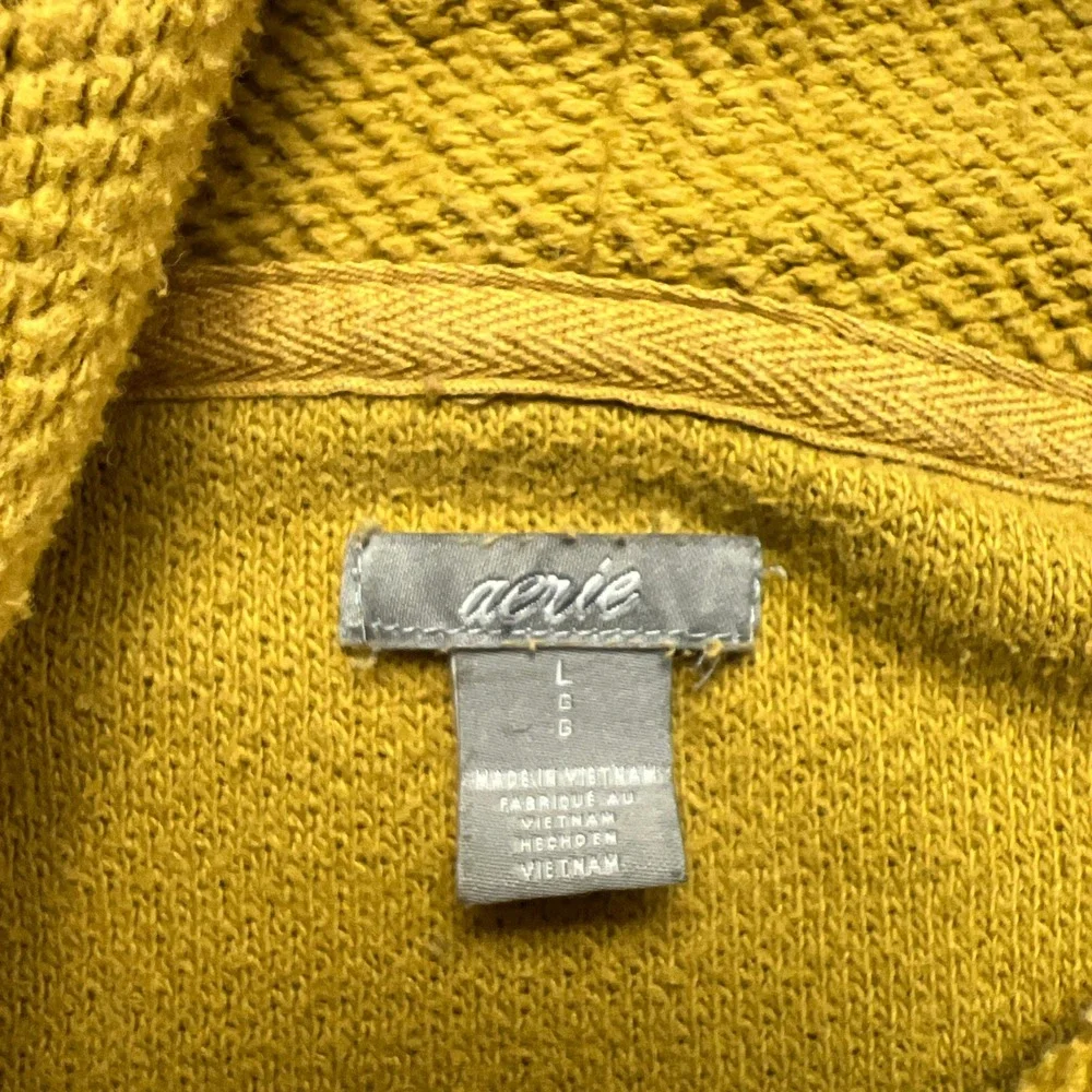 Aerie Sweater Womens L Yellow Cotton Textured Tight Knit Turtleneck Cozy Winter